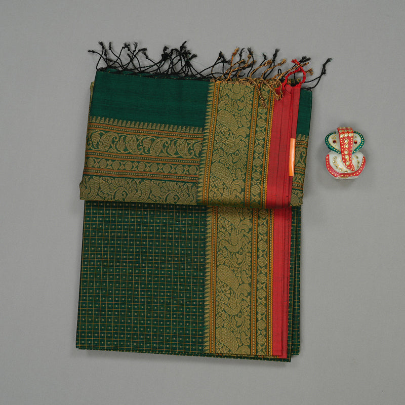 Hayagrivas Handloom Pure Cotton Saree in Bottle Green KBE71D6-1