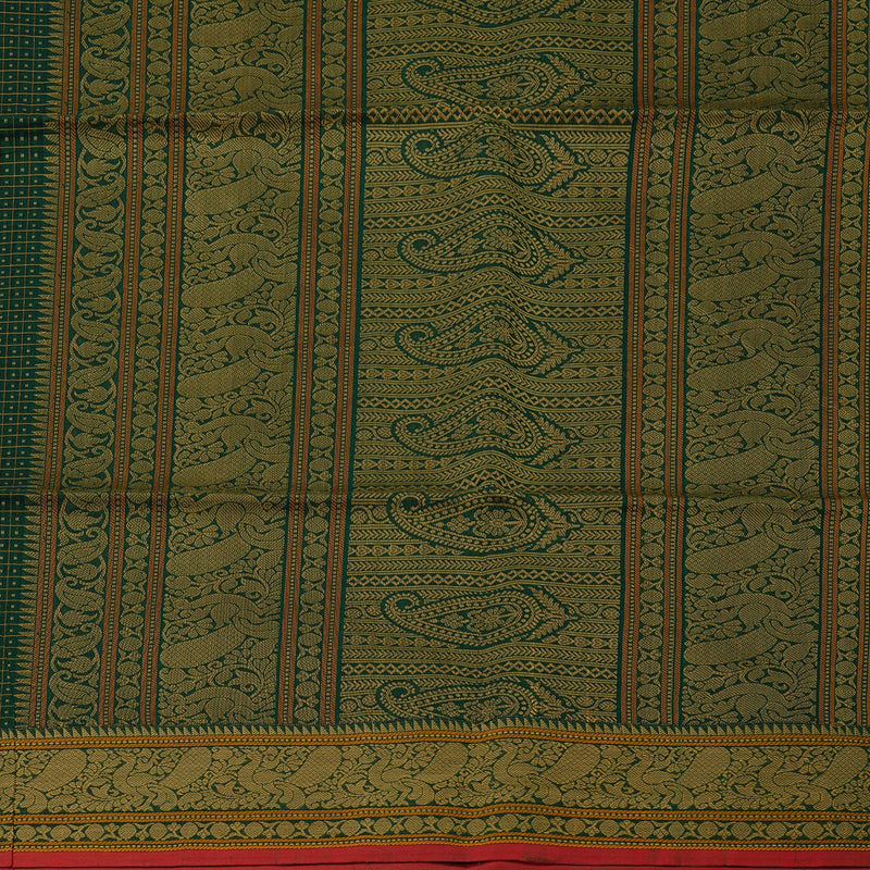Hayagrivas Handloom Pure Cotton Saree in Bottle Green KBE71D6-1
