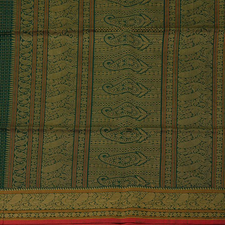 Hayagrivas Handloom Pure Cotton Saree in Bottle Green KBE71D6-1