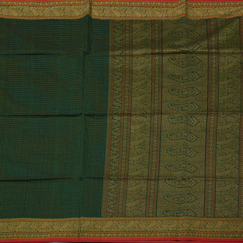Hayagrivas Handloom Pure Cotton Saree in Bottle Green KBE71D6-1