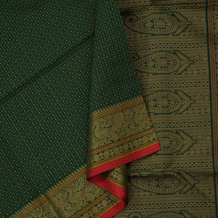 Hayagrivas Handloom Pure Cotton Saree in Bottle Green KBE71D6-1