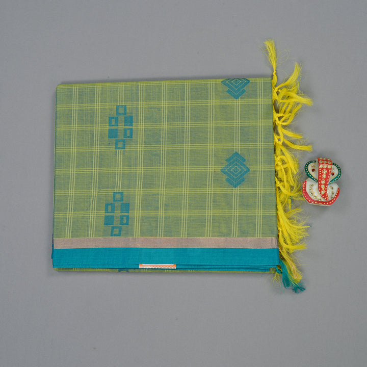 Hayagrivas Handloom Pure Cotton Saree in Elegant Dual Tone (Sky Blue with Yellow) KBE71D61-1