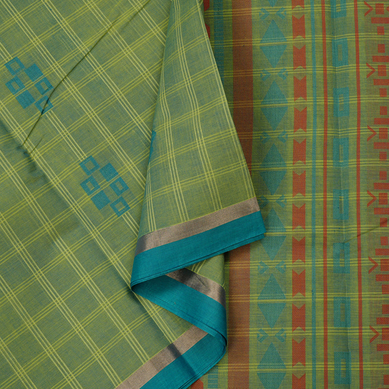 Hayagrivas Handloom Pure Cotton Saree in Elegant Dual Tone (Sky Blue with Yellow) KBE71D61-1