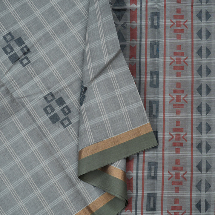 Hayagrivas Handloom Pure Cotton Saree in Subtle Silver Grey KBE71D61-2
