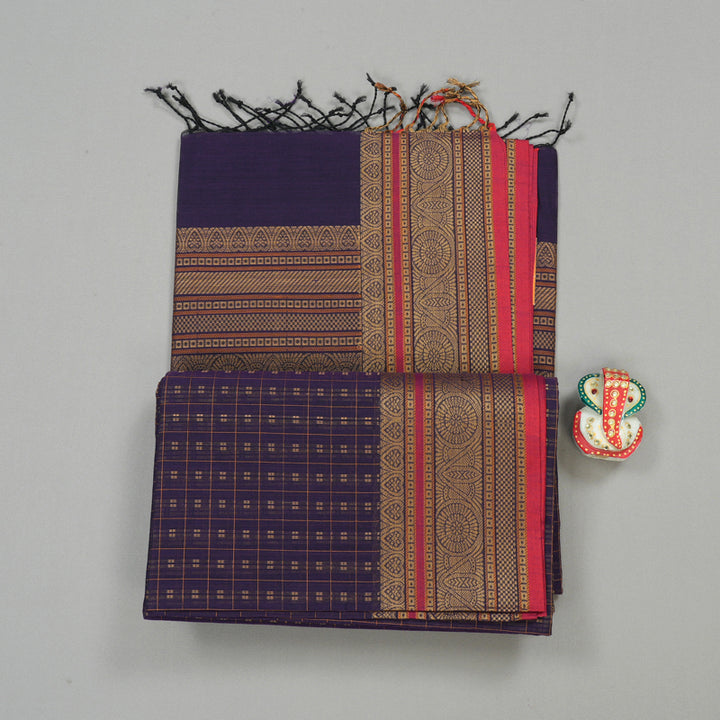 Hayagrivas Handloom Pure Cotton Saree in Sophisticated Dark Blue KBE71D64-1