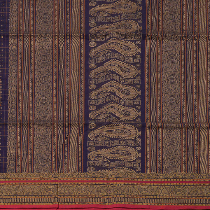 Hayagrivas Handloom Pure Cotton Saree in Sophisticated Dark Blue KBE71D64-1