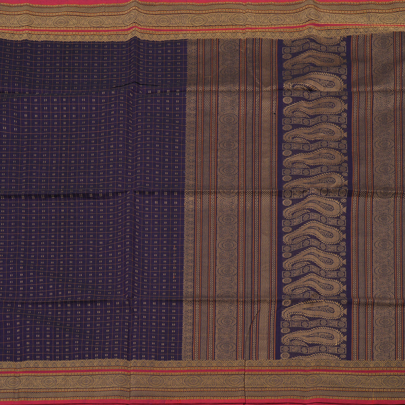 Hayagrivas Handloom Pure Cotton Saree in Sophisticated Dark Blue KBE71D64-1