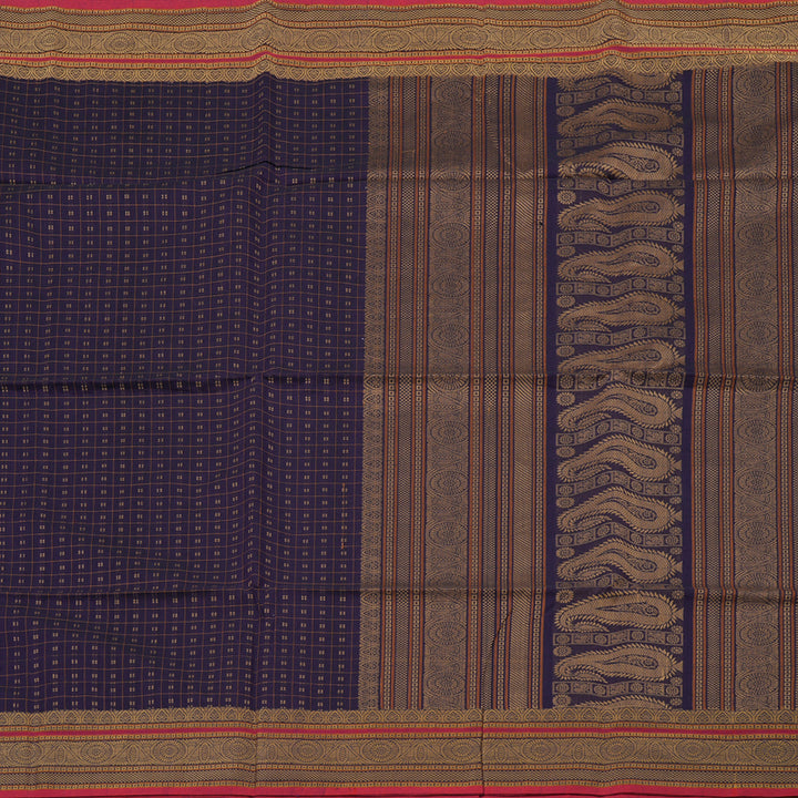 Hayagrivas Handloom Pure Cotton Saree in Sophisticated Dark Blue KBE71D64-1