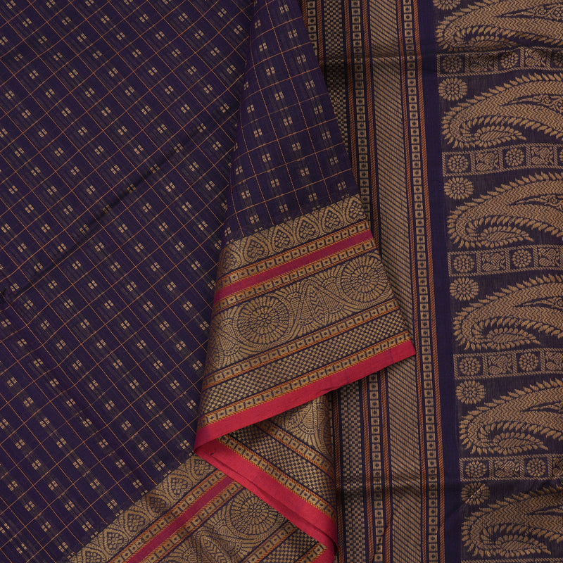 Hayagrivas Handloom Pure Cotton Saree in Sophisticated Dark Blue KBE71D64-1