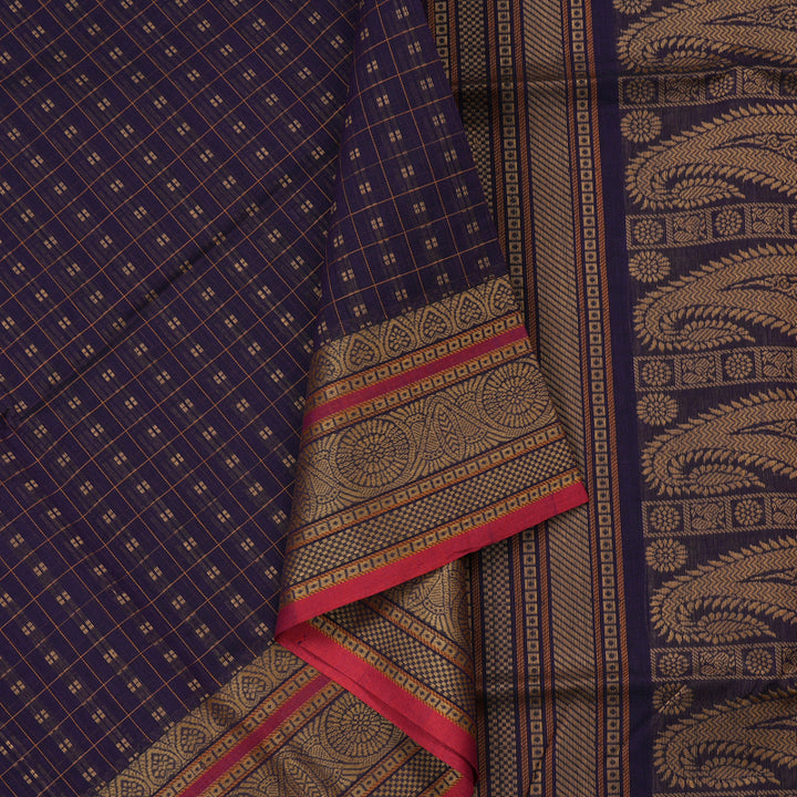 Hayagrivas Handloom Pure Cotton Saree in Sophisticated Dark Blue KBE71D64-1