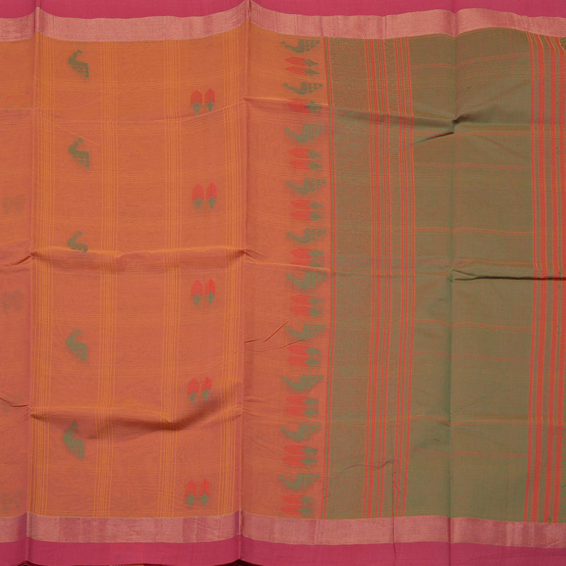 Hayagrivas Handloom Pure Cotton Saree in Sophisticated Dual Tone (Pink With Yellow) KBE71D66-2