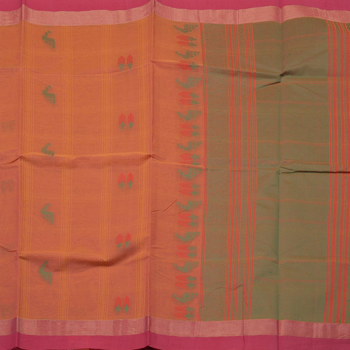 Hayagrivas Handloom Pure Cotton Saree in Sophisticated Dual Tone (Pink With Yellow) KBE71D66-2