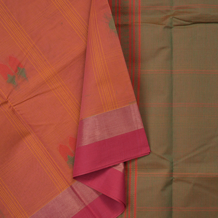 Hayagrivas Handloom Pure Cotton Saree in Sophisticated Dual Tone (Pink With Yellow) KBE71D66-2
