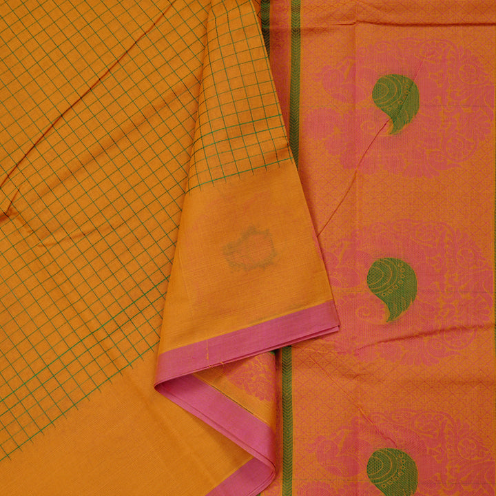 Hayagrivas Handloom Pure Cotton Saree in Bold Mustard Yellow KBE71D67-1
