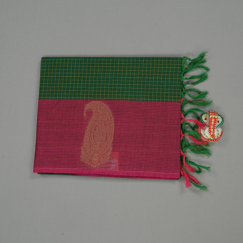 Hayagrivas Handloom Pure Cotton Saree in Head-turning Bottle Green KBE71D68-1