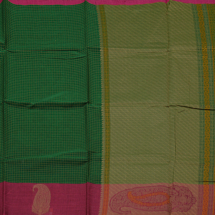 Hayagrivas Handloom Pure Cotton Saree in Head-turning Bottle Green KBE71D68-1