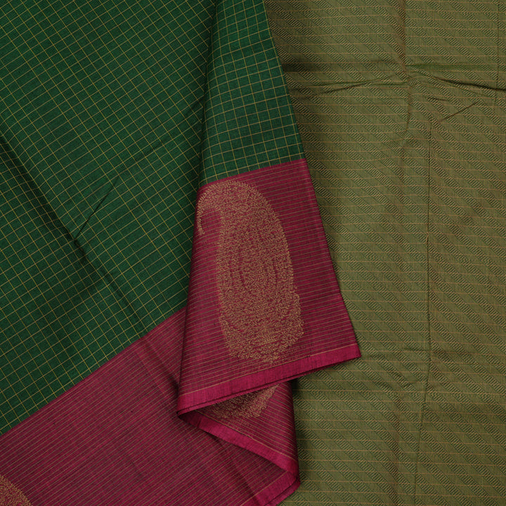 Hayagrivas Handloom Pure Cotton Saree in Head-turning Bottle Green KBE71D68-1
