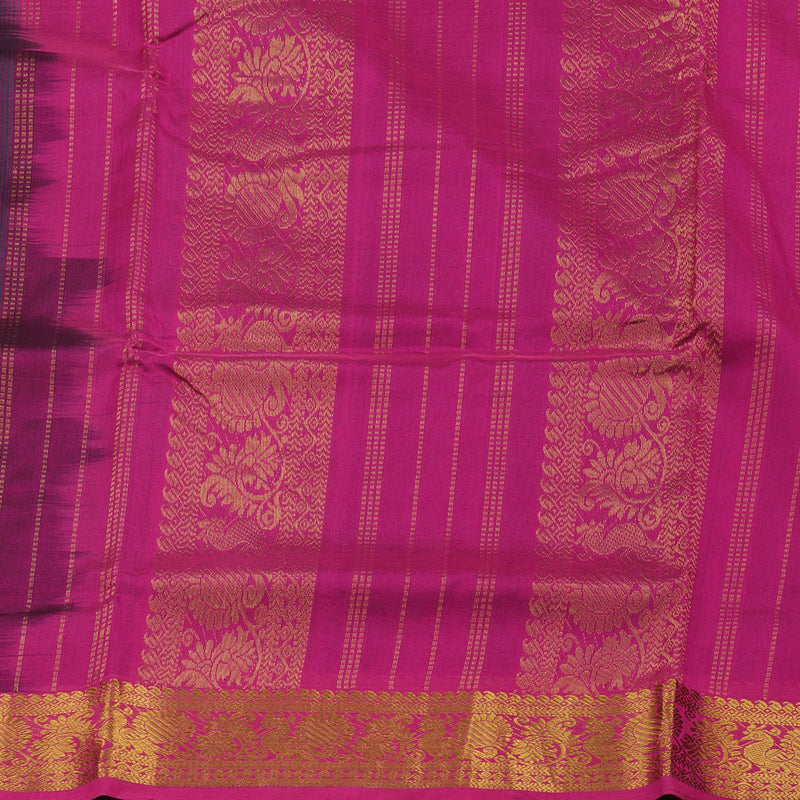 Hayagrivas Handloom Deep Peacock Green Ten Yards Kanjivaram Silk Cotton Saree with Magenta Border KBE724G2-10