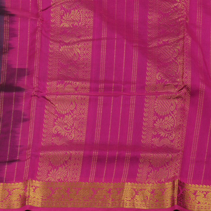 Hayagrivas Handloom Deep Peacock Green Ten Yards Kanjivaram Silk Cotton Saree with Magenta Border KBE724G2-10