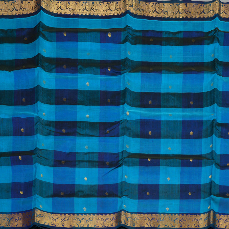 Hayagrivas Handloom Ten Yards Pure Silk Cotton Saree in Aqua Blue Multicolour Checks KBE724G3-1