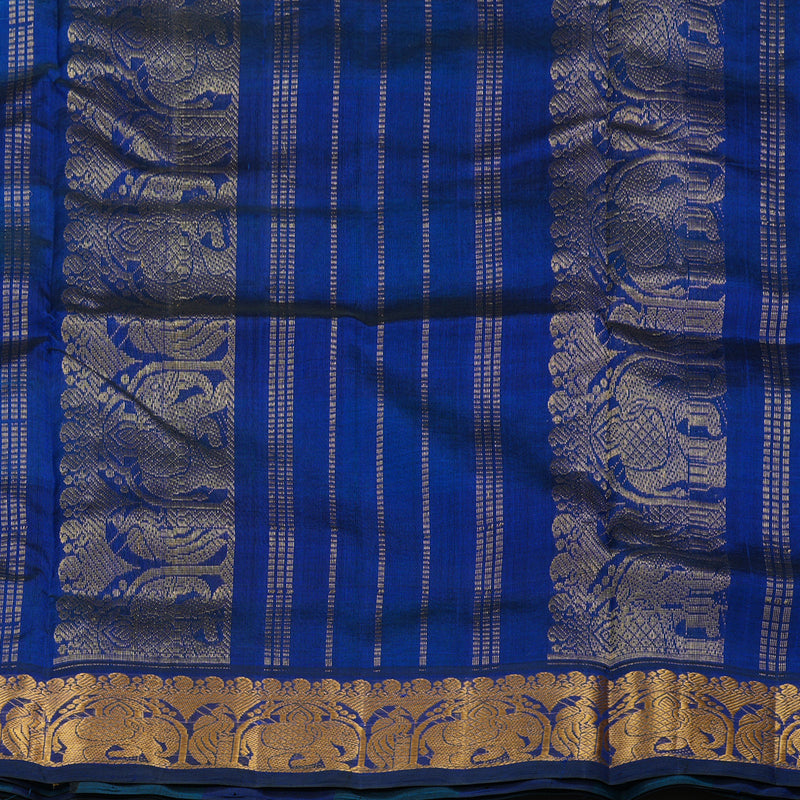 Hayagrivas Handloom Ten Yards Pure Silk Cotton Saree in Aqua Blue Multicolour Checks KBE724G3-1