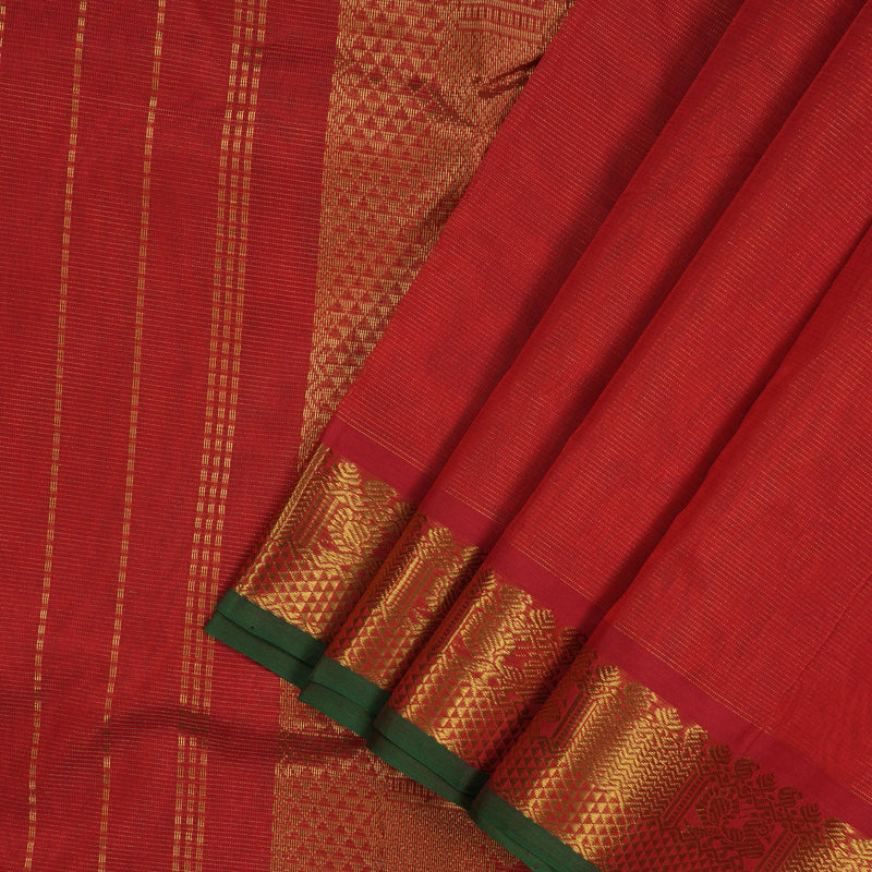 Hayagrivas Red Pure Ten Yards Silk Cotton Saree KBE724G7-4