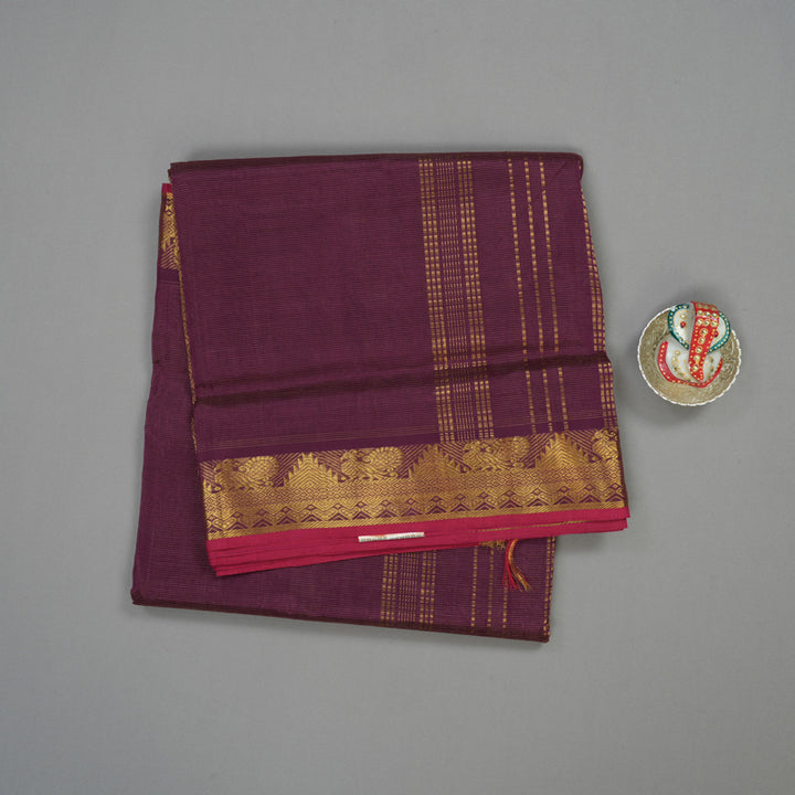 Hayagrivas Handloom Ten Yards Pure Silk Cotton saree in Wine Purple KBE724G7-5