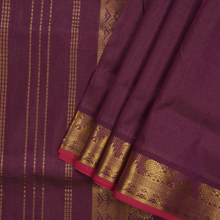 Hayagrivas Handloom Ten Yards Pure Silk Cotton saree in Wine Purple KBE724G7-5