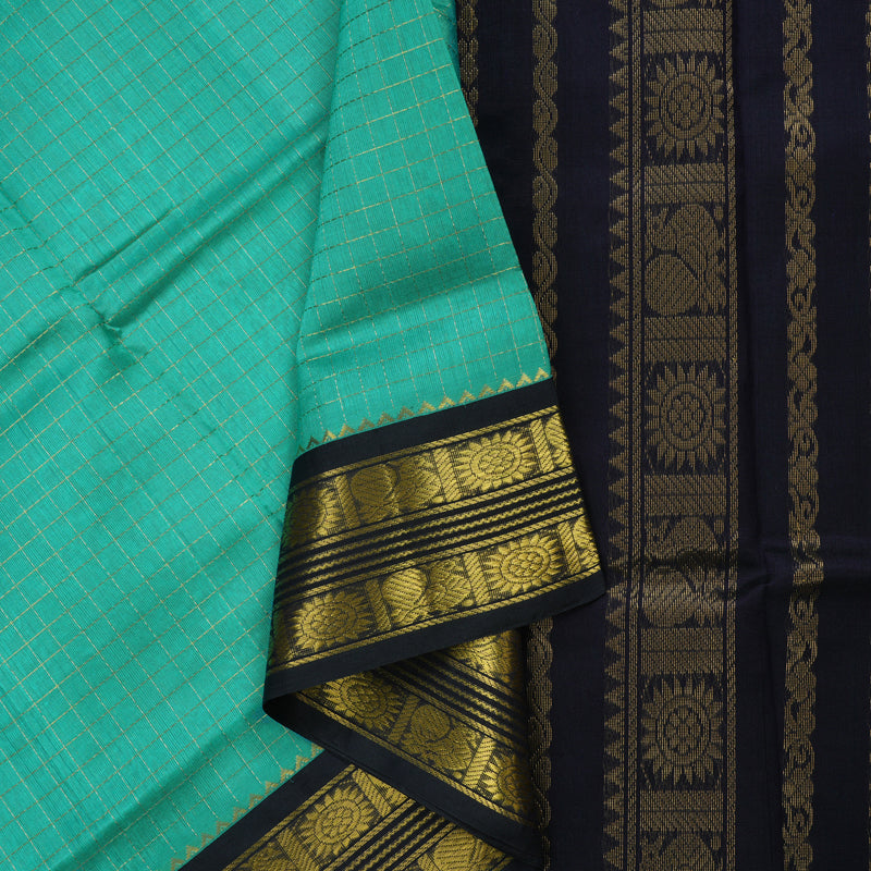 Hayagrivas Bright Teal Pure Silk Cotton Saree KBE725G2-1