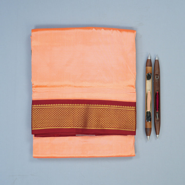 Hayagrivas Handloom Peach Ten Yards Silk Saree with Maroon Border KBE728G1-15