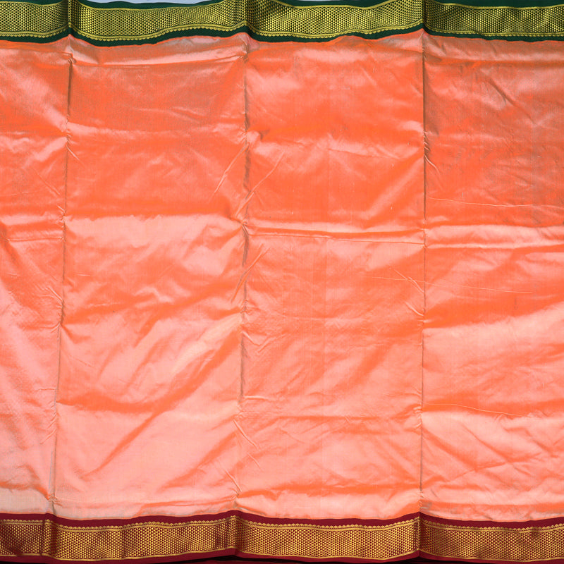 Hayagrivas Handloom Peach Ten Yards Silk Saree with Maroon Border KBE728G1-15