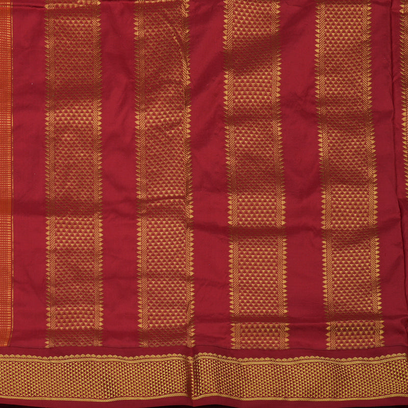 Hayagrivas Handloom Peach Ten Yards Silk Saree with Maroon Border KBE728G1-15
