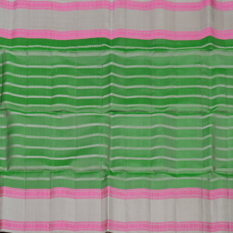 Hayagrivas Handloom Pure Parrot Green Soft Silk Saree with Royal Beige Border KBE729G6-3