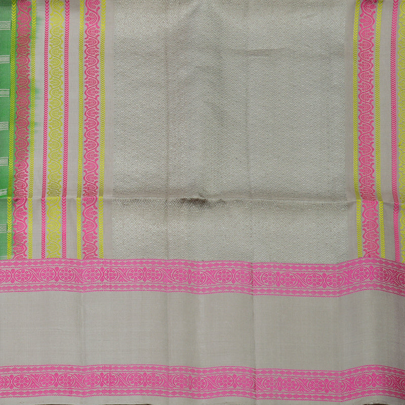 Hayagrivas Handloom Pure Parrot Green Soft Silk Saree with Royal Beige Border KBE729G6-3