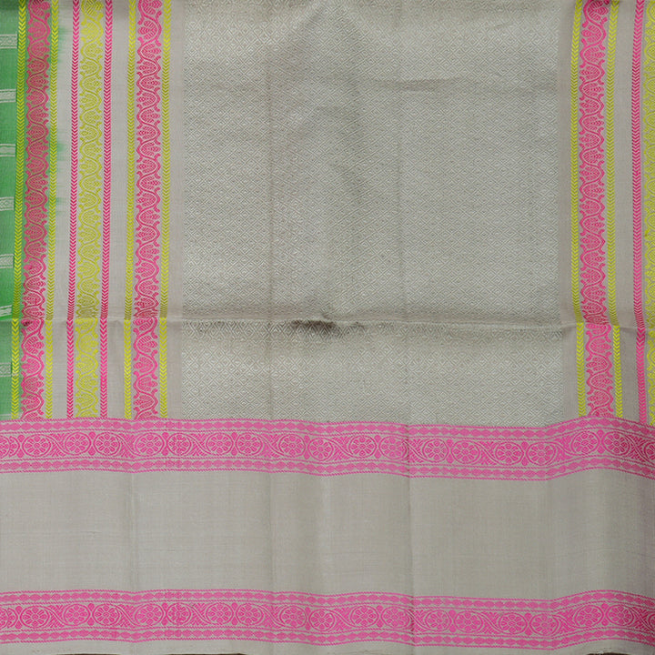 Hayagrivas Handloom Pure Parrot Green Soft Silk Saree with Royal Beige Border KBE729G6-3