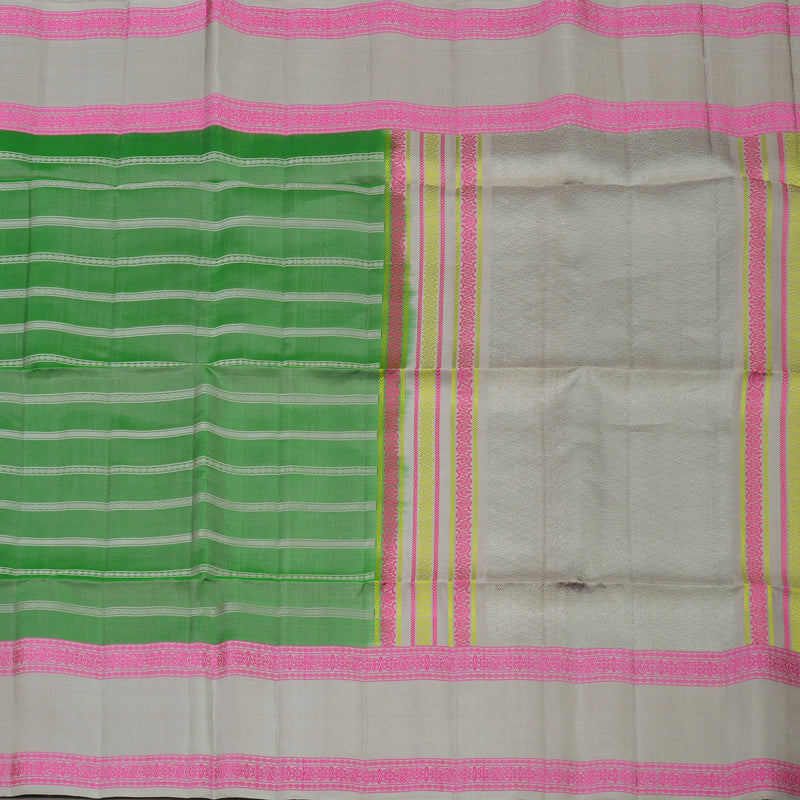 Hayagrivas Handloom Pure Parrot Green Soft Silk Saree with Royal Beige Border KBE729G6-3