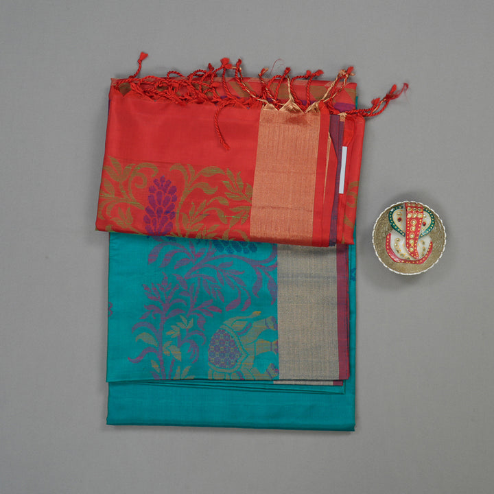 Hayagrivas Handloom Rama Green Soft Silk Saree with Red Border KBE730G1-3