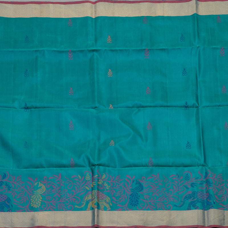 Hayagrivas Handloom Rama Green Soft Silk Saree with Red Border KBE730G1-3