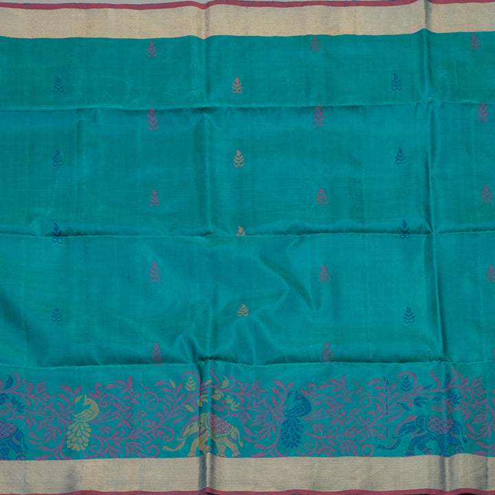 Hayagrivas Handloom Rama Green Soft Silk Saree with Red Border KBE730G1-3