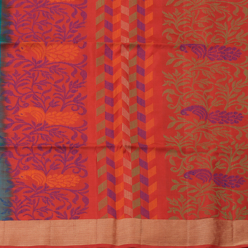 Hayagrivas Handloom Rama Green Soft Silk Saree with Red Border KBE730G1-3