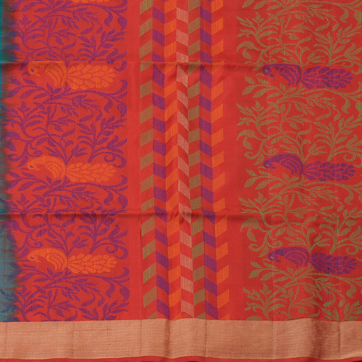 Hayagrivas Handloom Rama Green Soft Silk Saree with Red Border KBE730G1-3