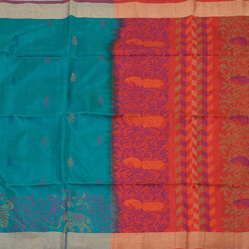 Hayagrivas Handloom Rama Green Soft Silk Saree with Red Border KBE730G1-3