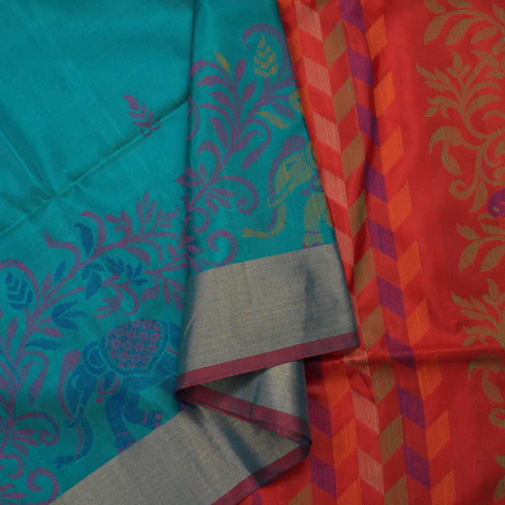 Hayagrivas Handloom Rama Green Soft Silk Saree with Red Border KBE730G1-3