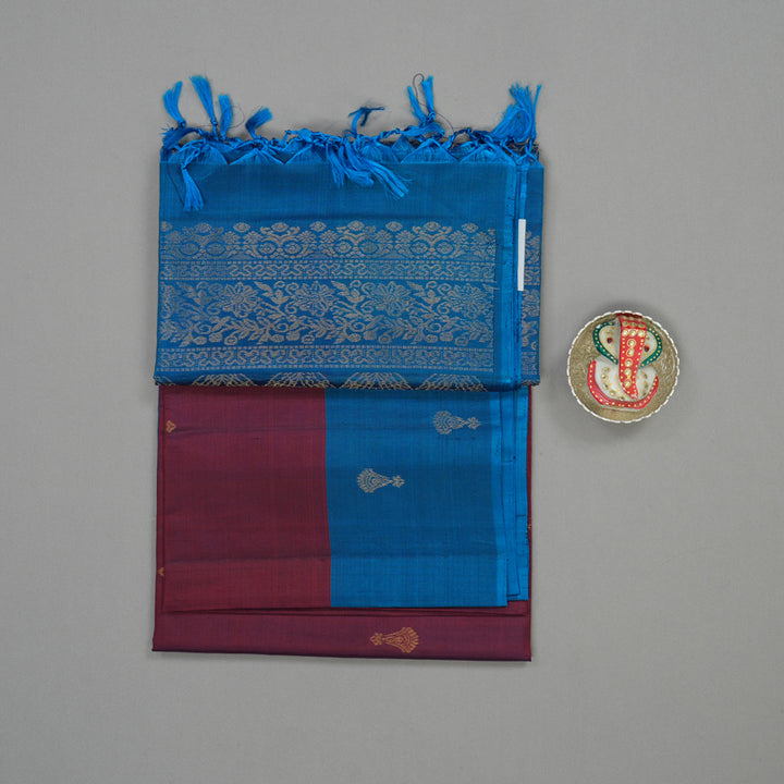 Hayagrivas Handloom Wine Maroon Pure Soft Silk Saree with Aqua Blue Border KBE730G5-2