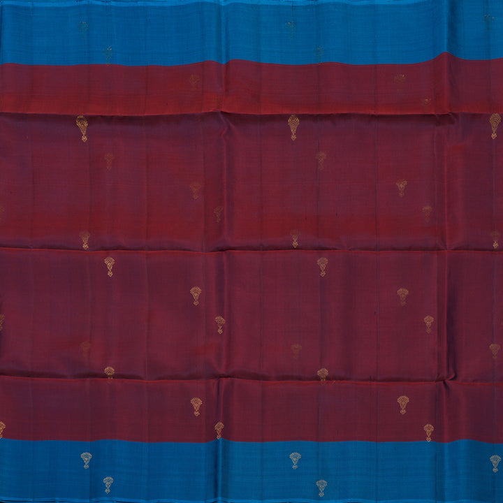 Hayagrivas Handloom Wine Maroon Pure Soft Silk Saree with Aqua Blue Border KBE730G5-2