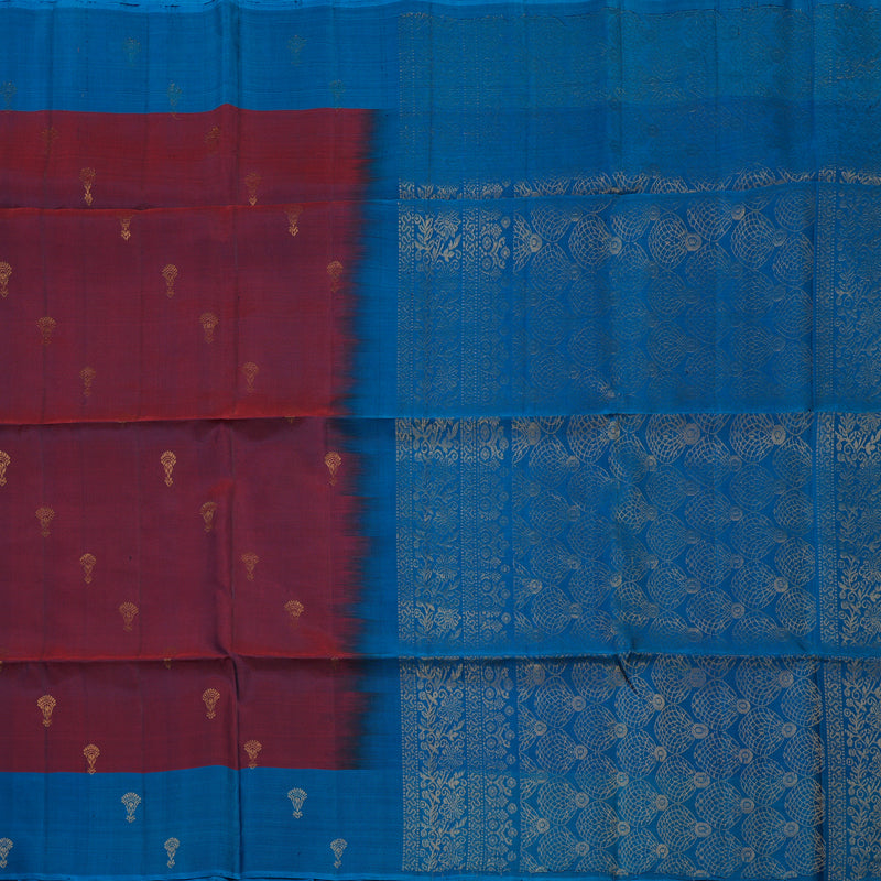 Hayagrivas Handloom Wine Maroon Pure Soft Silk Saree with Aqua Blue Border KBE730G5-2