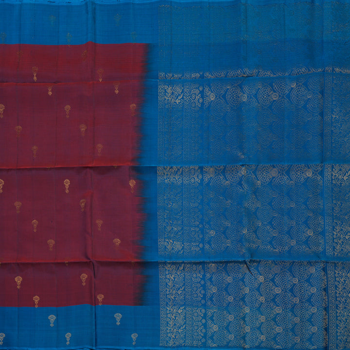 Hayagrivas Handloom Wine Maroon Pure Soft Silk Saree with Aqua Blue Border KBE730G5-2
