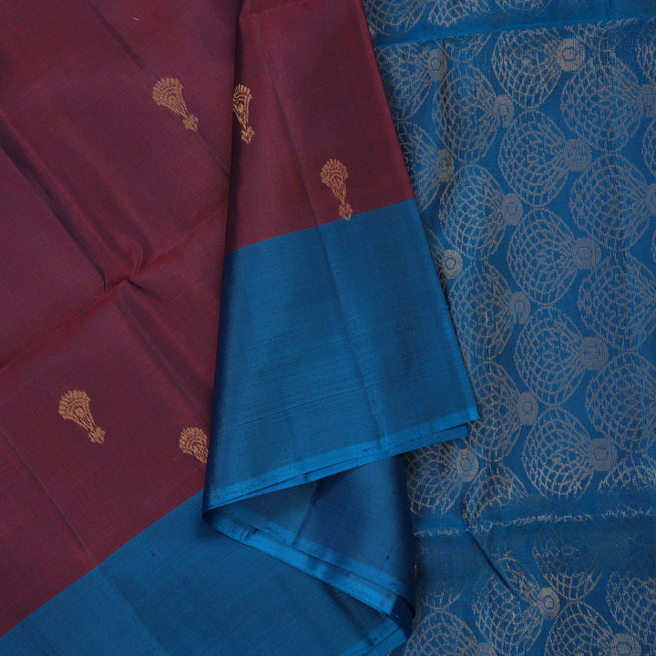 Hayagrivas Handloom Wine Maroon Pure Soft Silk Saree with Aqua Blue Border KBE730G5-2