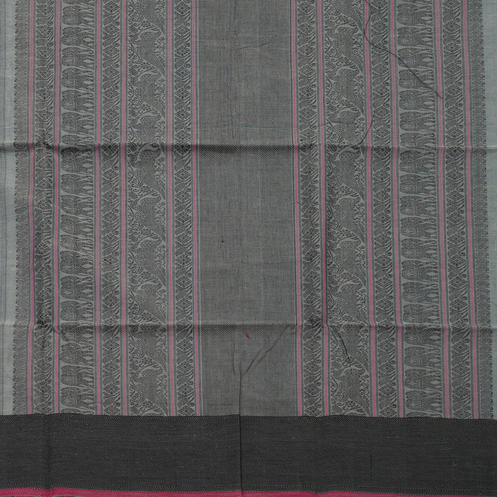 Hayagrivas Grey Pure Cotton Saree with Black Border KBE734G10-6
