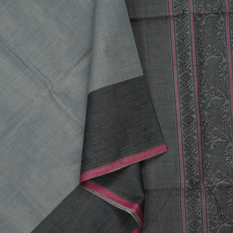 Hayagrivas Grey Pure Cotton Saree with Black Border KBE734G10-6